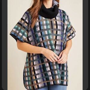 New Anthropologie Aldomartins Gracie Plaid Turtleneck Pullover Sweater M/L #216